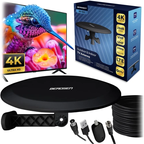 Antena wewnętrzna zewnętrzna TV ultra HD 4K Berdsen BD-955 czarna
