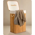 Bambusowy kosz na pranie bieliznę z pokrywą 72 l Massido