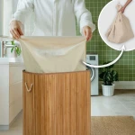 Bambusowy kosz na pranie bieliznę z pokrywą 72 l Massido