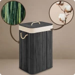 Bambusowy kosz na pranie bieliznę z pokrywą 72 l Massido