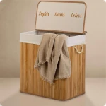 Bambusowy kosz na pranie bieliznę z pokrywą 150 l Massido