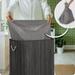 Bambusowy kosz na pranie bieliznę z pokrywą 150 l Massido