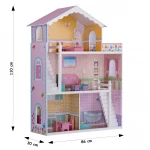 Drewniany domek dla lalek duży 3-piętrowy + meble + taras