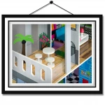 Drewniany domek dla lalek duży 3-piętrowy + meble + taras + winda