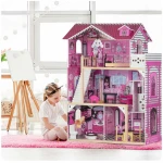 Drewniany domek dla lalek duży 3-piętrowy z windą