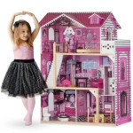 Drewniany domek dla lalek duży 3-piętrowy z windą