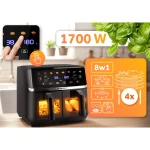 Duża frytkownica beztłuszczowa 10,2l Air fryer XL dwukomorowa Berdsen 1700W BD-657 czarna