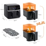 Duża frytkownica beztłuszczowa 10,2l Air fryer XL dwukomorowa Berdsen 1700W BD-657 czarna