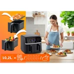Duża frytkownica beztłuszczowa 10,2l Air fryer XL dwukomorowa Berdsen 1700W BD-657 czarna