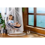 Fotel ogrodowy wiszący bujany Hawana biały + c.niebieskie poduszki