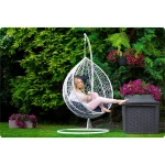 Fotel ogrodowy wiszący bujany Hawana biały + c.niebieskie poduszki