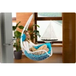 Fotel ogrodowy wiszący bujany Cabana biały + niebieskie poduszki