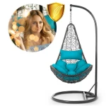 Fotel ogrodowy wiszący Cabana szary + jasno niebieskie poduszki Sofotel