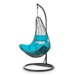 Fotel ogrodowy wiszący Cabana szary + jasno niebieskie poduszki Sofotel