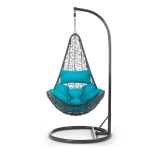 Fotel ogrodowy wiszący Cabana szary + jasno niebieskie poduszki Sofotel