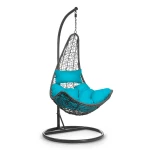 Fotel ogrodowy wiszący Cabana szary + jasno niebieskie poduszki Sofotel