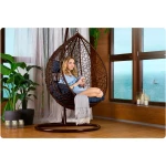 Fotel ogrodowy wiszący Hawana brązowy + ciemno niebieskie poduszki Sofotel