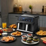 Frytkownica beztłuszczowa Air fryer frytownica XXL 8l dwukomorowa Berdsen BD-653 czarno-srebrna