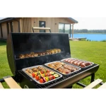 Grill węglowy ogrodowy beczka z kominem półki + termometr + popielnik Berdsen BD-895 czarny