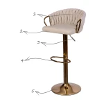 Hoker barowy z oparciem Elissian Sofotel beżowy ze złotą podstawą 