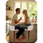 Hoker barowy z oparciem Elissian Sofotel beżowy ze złotą podstawą 