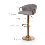 Hoker barowy z oparciem Elissian Sofotel szary ze złotą podstawą 