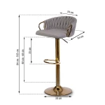 Hoker barowy z oparciem Elissian Sofotel szary ze złotą podstawą 
