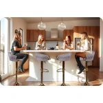 Hoker barowy z oparciem Elissian Sofotel szary ze złotą podstawą 