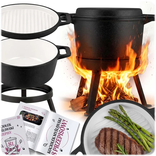 Kociołek żeliwny emaliowany garnek 8l stojący + patelnia grill BD-480 348010