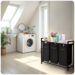 Kosz na pranie bieliznę trzykomorowy  na stelażu 120 l Massido