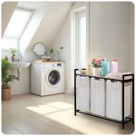 Kosz na pranie bieliznę trzykomorowy  na stelażu 120 l Massido