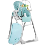Krzesełko do karmienia ze stolikiem, leżaczek Belo niebieskie + pałąk 