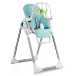 Krzesełko do karmienia ze stolikiem, leżaczek Belo niebieskie + pałąk 