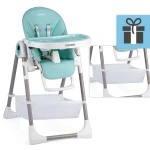 Krzesełko do karmienia ze stolikiem, leżaczek Belo niebieskie + pałąk 