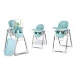 Krzesełko do karmienia ze stolikiem, leżaczek Belo niebieskie + pałąk 