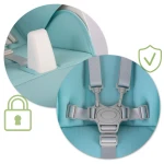 Krzesełko do karmienia ze stolikiem, leżaczek Belo niebieskie + pałąk 