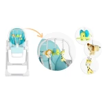 Krzesełko do karmienia ze stolikiem, leżaczek Belo niebieskie + pałąk 