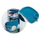 Krzesełko do karmienia ze stolikiem, leżaczek Belo ciemno niebieskie + pałąk 