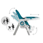 Krzesełko do karmienia ze stolikiem, leżaczek Belo ciemno niebieskie + pałąk 