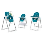 Krzesełko do karmienia ze stolikiem, leżaczek Belo ciemno niebieskie + pałąk 