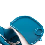 Krzesełko do karmienia ze stolikiem, leżaczek Belo ciemno niebieskie + pałąk 