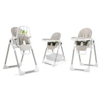 Krzesełko do karmienia ze stolikiem, leżaczek Belo szare + pałąk