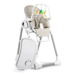 Krzesełko do karmienia ze stolikiem, leżaczek Belo szare + pałąk