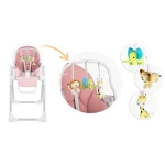 Krzesełko do karmienia ze stolikiem Nukido Belo różowe + pałąk z zabawkami 