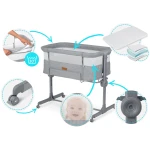 Łóżeczko dostawka+ materac + NK-243 szare