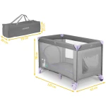 Łóżeczko turystyczne + materac + torba 125 x 65 x 78 cm RK-240 szaro-lawendowe