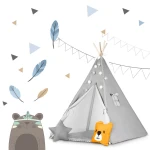 Namiot tipi dla dzieci z girlandą i światełkami - szare