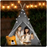 Namiot tipi dla dzieci z girlandą i światełkami - szare