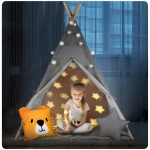 Namiot tipi dla dzieci z girlandą i światełkami - szare