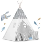 Namiot tipi dla dzieci z girlandą i światełkami - jasno szare w chmurki 